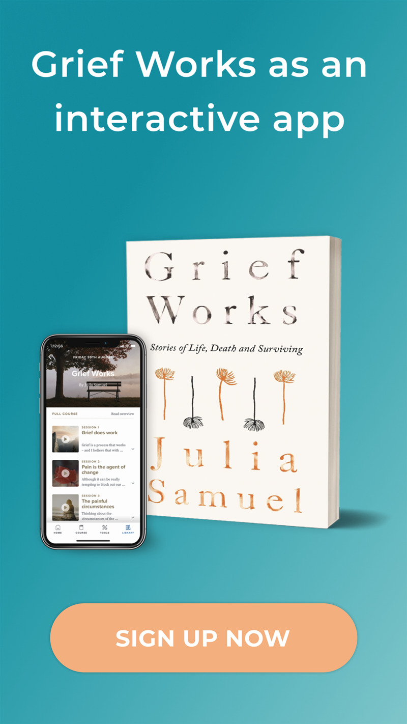 Grief works app promo with text 2